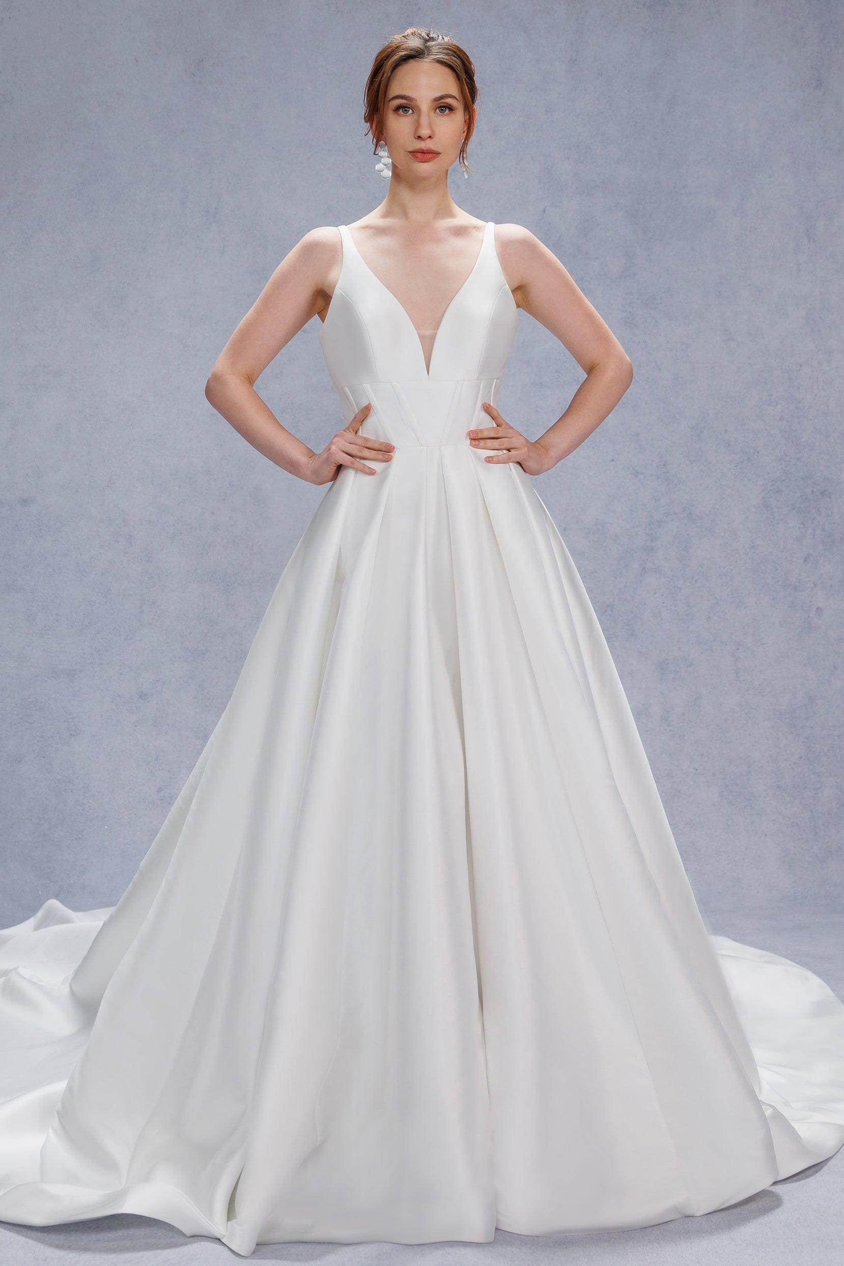 A-Line Court Train Mikado Wedding Dress CW3534 - COCOMELODY